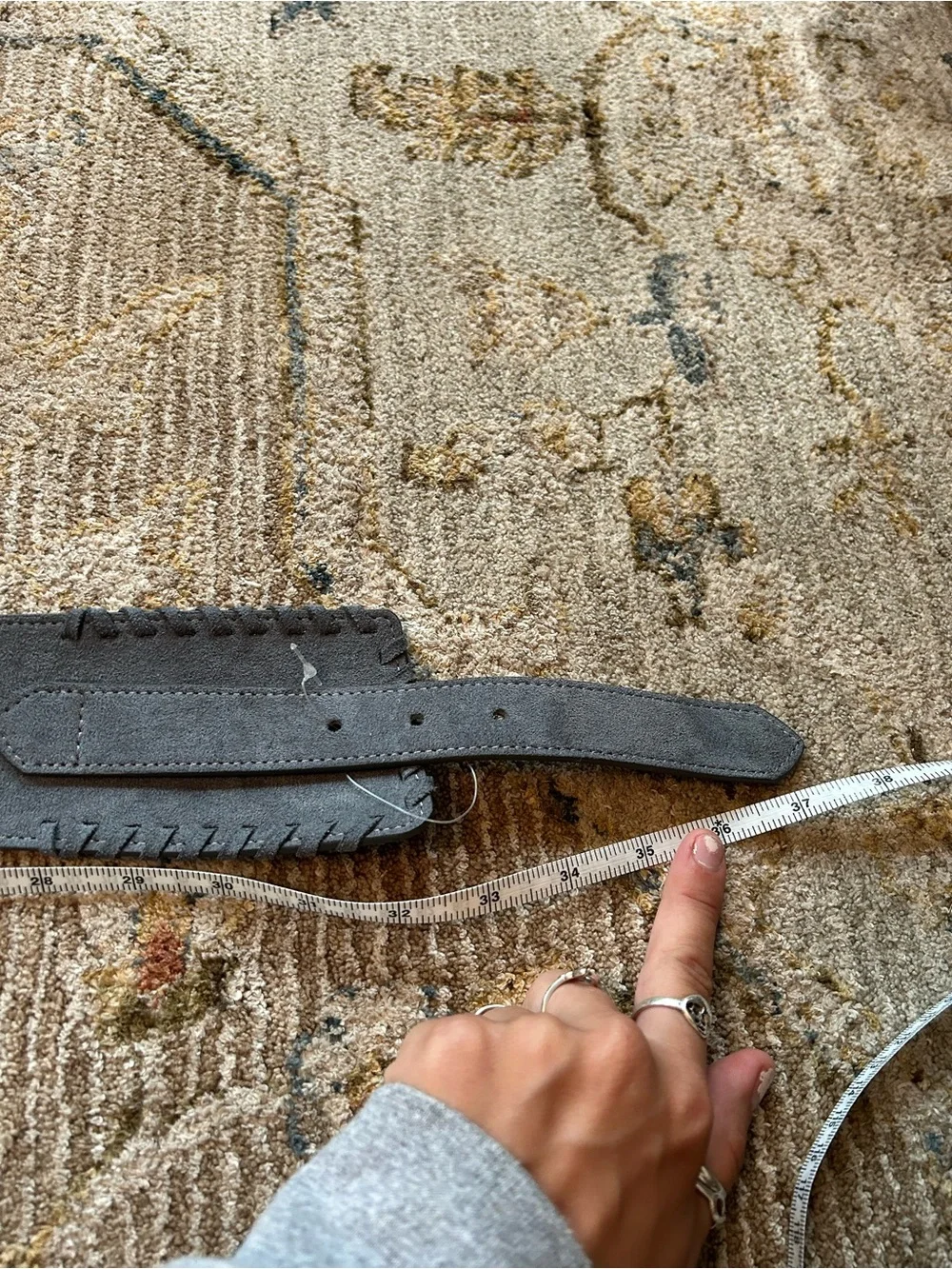 stretchy Wide gray Belt with Decorative Stitching